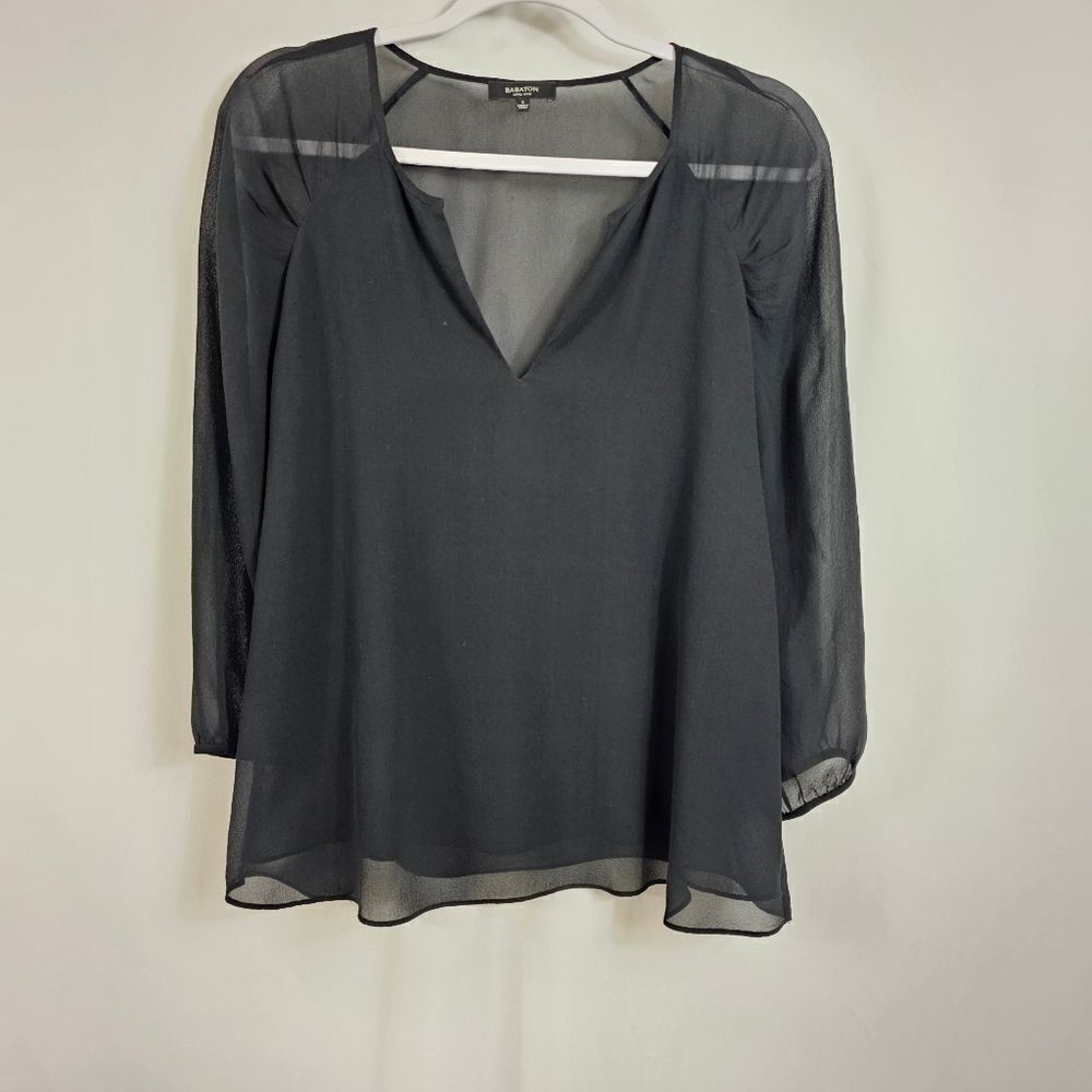 Aritzia Babaton Three Quarter Sleeve Silk TBlouse in Black - Size S